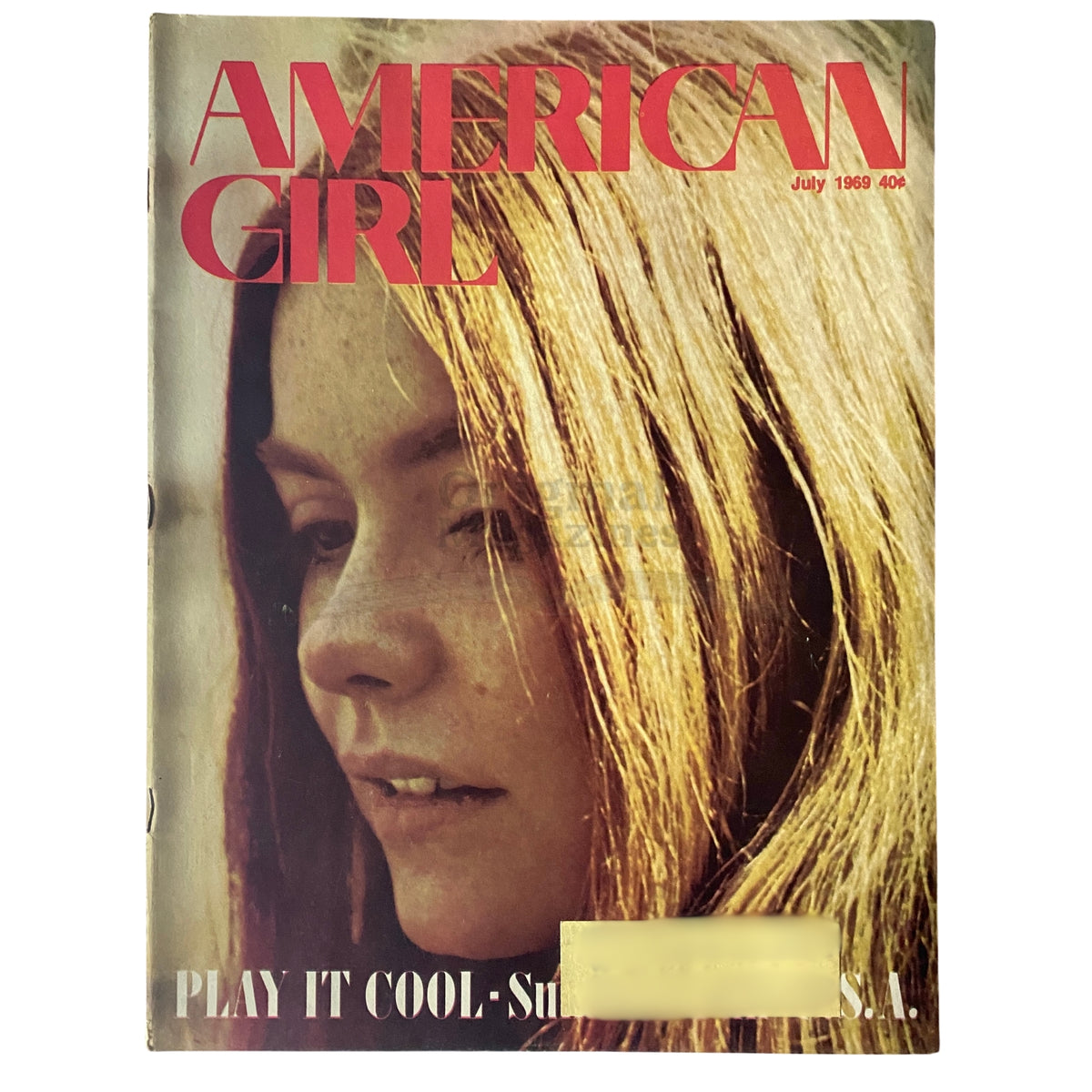 Cover of American Girl Magazine July 1969 showcasing a young girl with long hair, reflective of the 1960s era, captivating readers with the theme of 'Journey into America's Past and Future'.