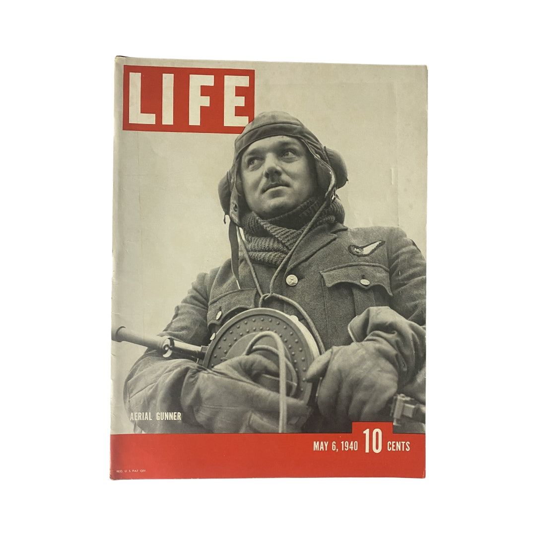 Life Magazine May 6, 1940 Aerial Gunner Cover showcasing a soldier with a helmet and goggles holding a gun, a significant piece of World War II history.