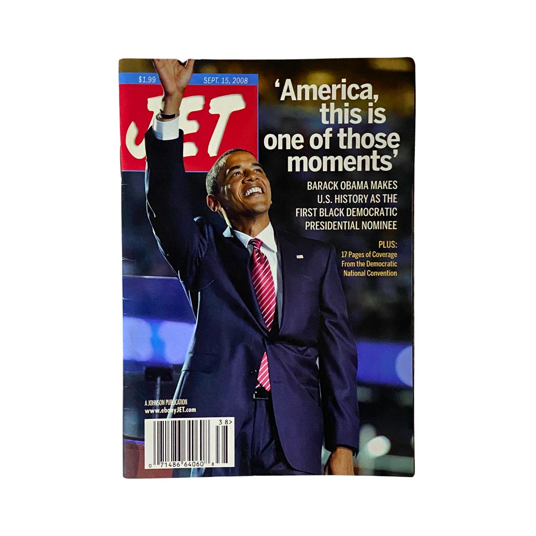 Jet Magazine September 15, 2008 Vol 114 No. 10 featuring Barack Obama, highlighting his historic candidacy as the first black Democratic presidential nominee.
