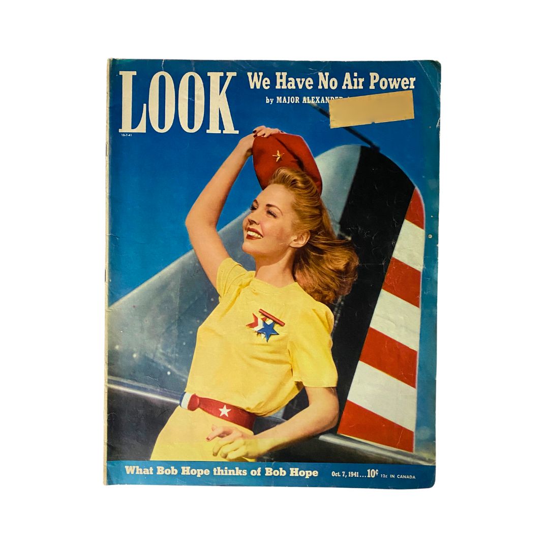 Cover of Look Magazine from October 7, 1941 featuring the title 'What Bob Hope Thinks of Bob Hope'. The cover displays a woman smiling and wearing a playful outfit, symbolizing the optimistic spirit of the era.