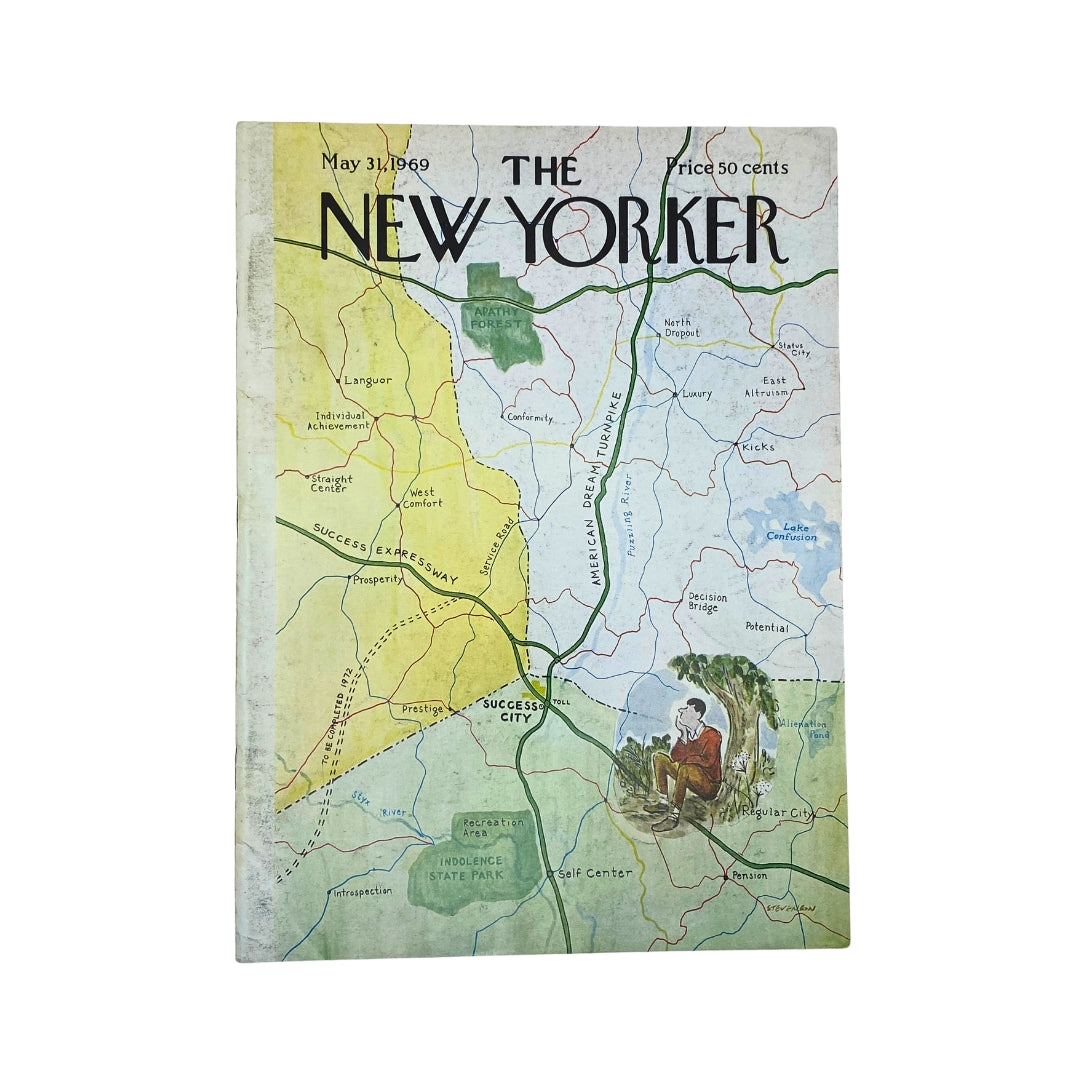 The New Yorker Complete Magazine from May 31, 1969 featuring a colorful cover illustration by James Stevenson, depicting a whimsical map layout.