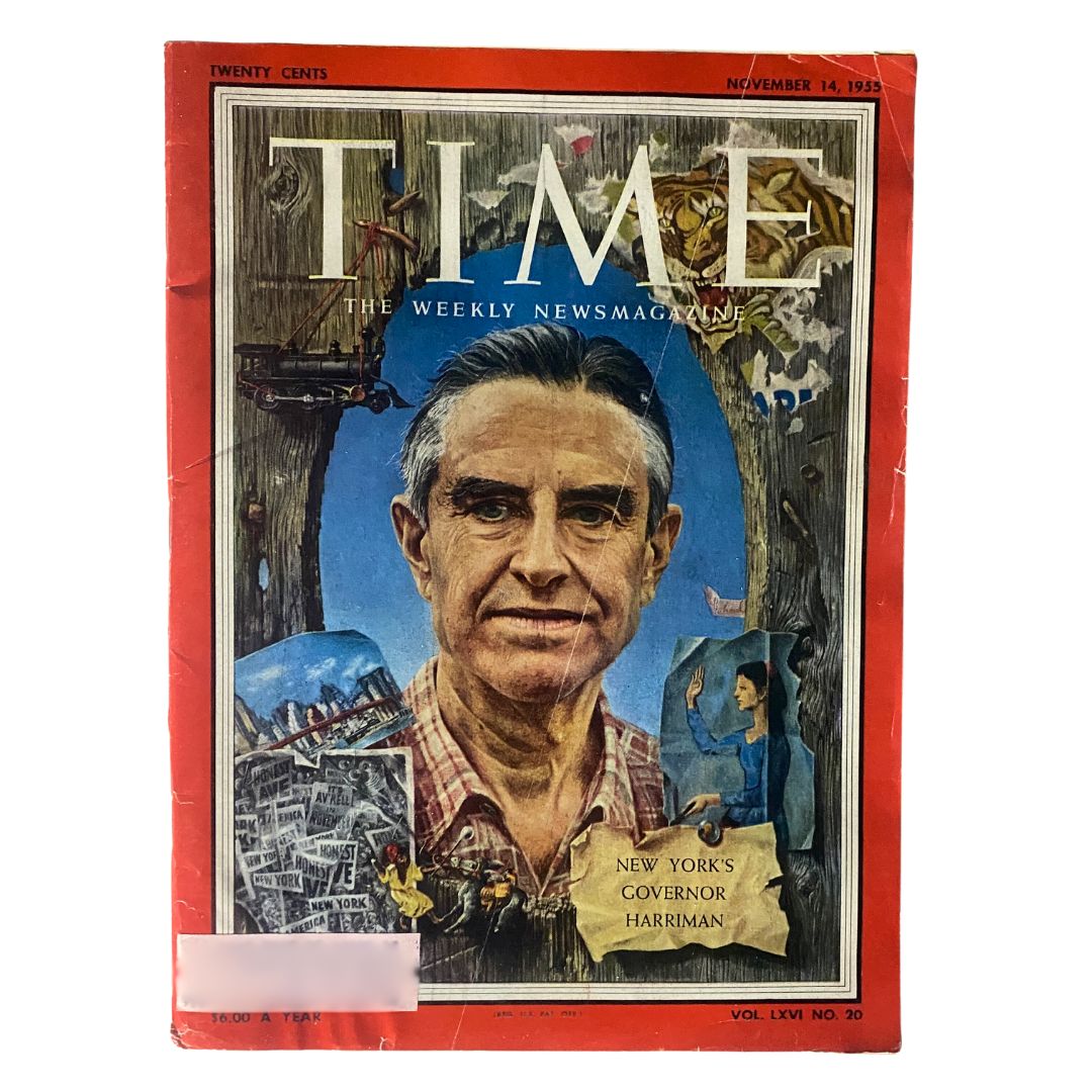 VTG Time Magazine November 14, 1955, featuring W. Averell Harriman on the cover, showcasing mid-20th century political and social themes.