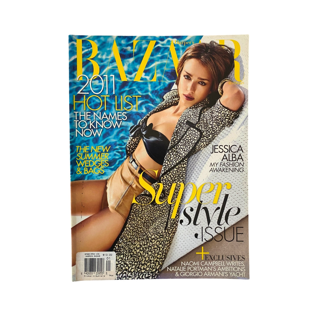 Cover of Harper's Bazaar Australia Magazine January 2011 featuring Jessica Alba, showcasing the 'Super Style Issue' and highlights from the 2011 Hot List.