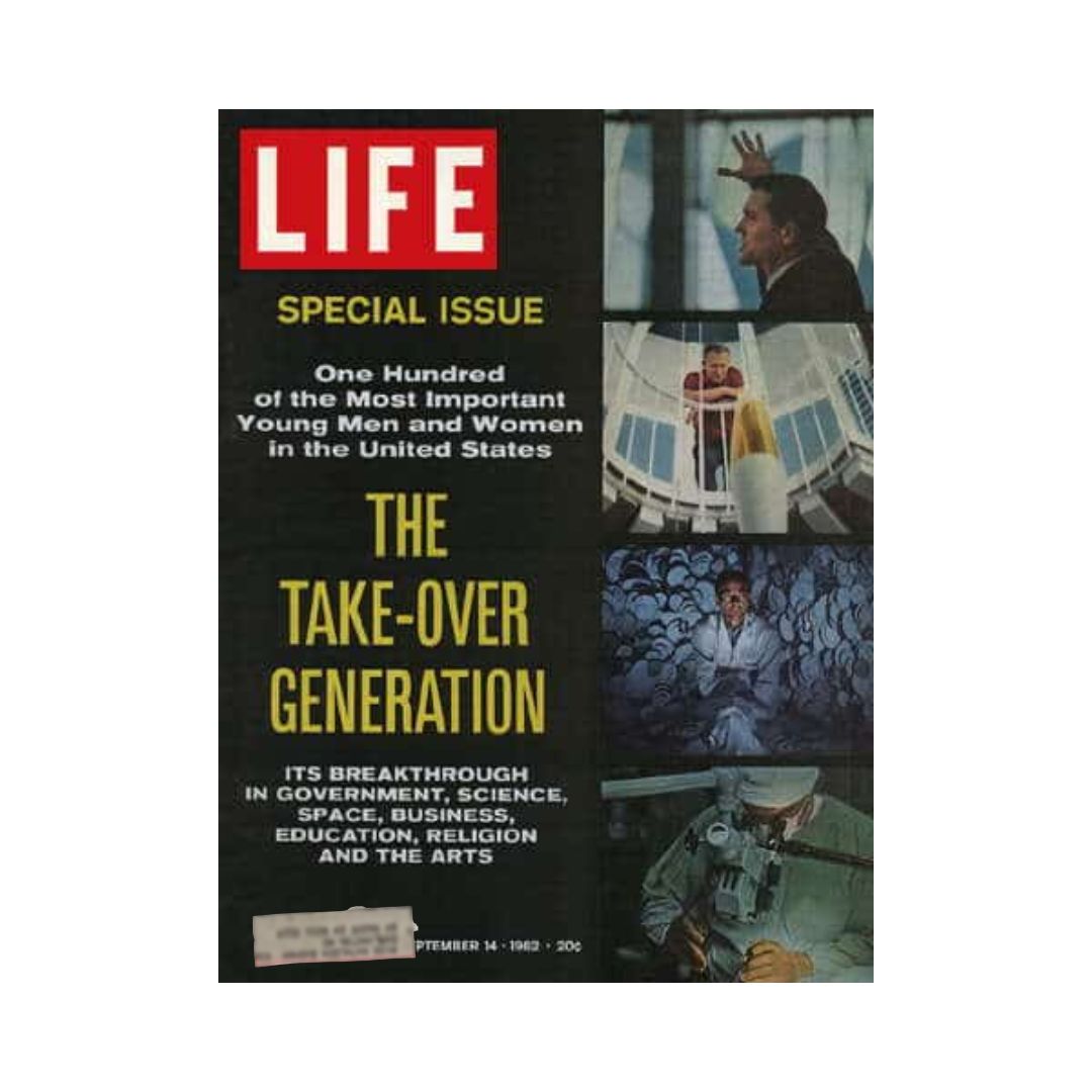 Life Magazine September 14, 1962, Special Issue: Take-Over Generation. Cover features notable themes including young leaders, advancements in government, science, and culture.