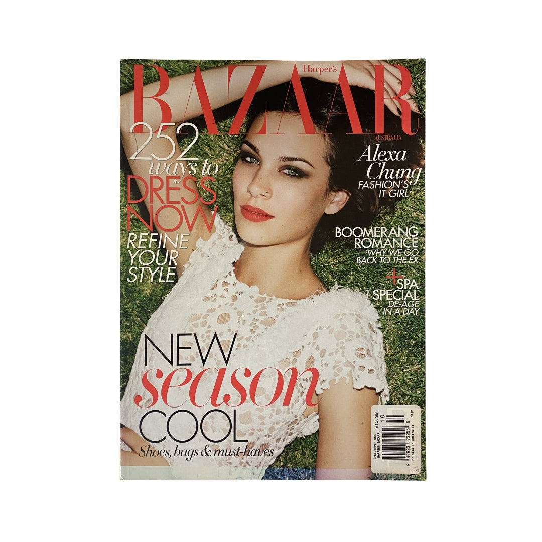 Harper's Bazaar Australia Magazine October 2011 cover featuring Alexa Chung, showcasing fashion trends and styles.