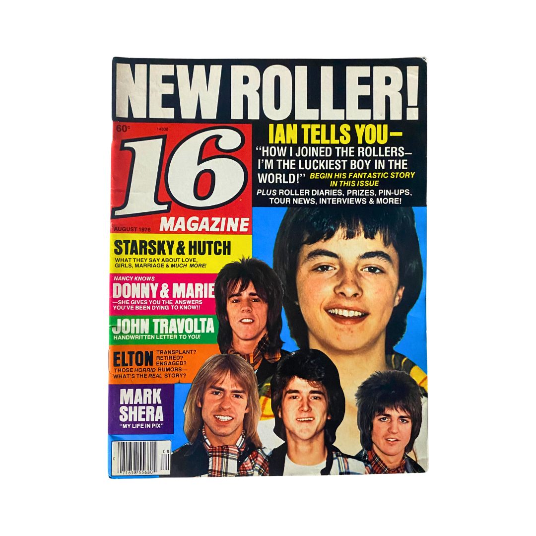 Cover of VTG 16 Magazine from August 1976 featuring Donny & Marie Osmond, with colorful headlines and images, highlighting celebrity culture and teen fandom.