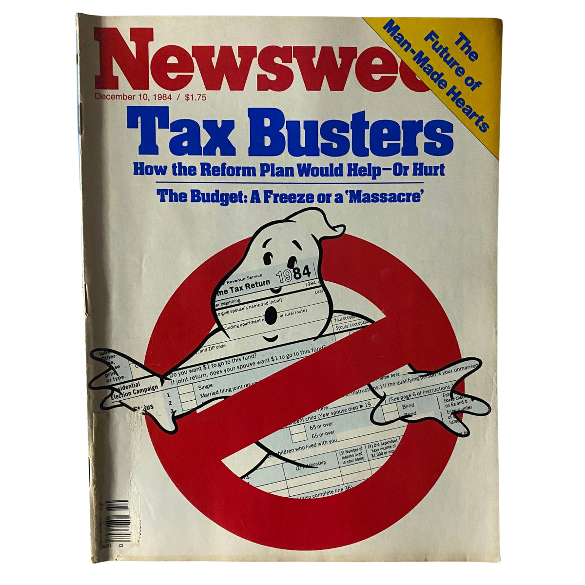 Cover of Newsweek Magazine dated December 10, 1984, featuring the headline 'Tax Busters' and discussing 'The Budget: A Freeze or a Massacre.' The cover includes an illustration related to tax returns.