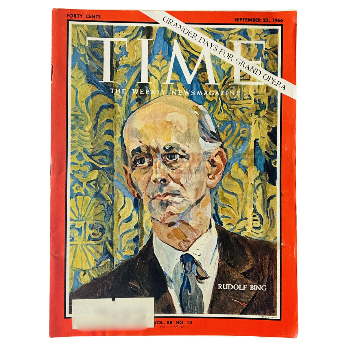 Time Magazine September 23 1966 Vol 88 No. 13 featuring Rudolf Bing on the cover, showcasing a portrait of the opera impresario against a decorative background.