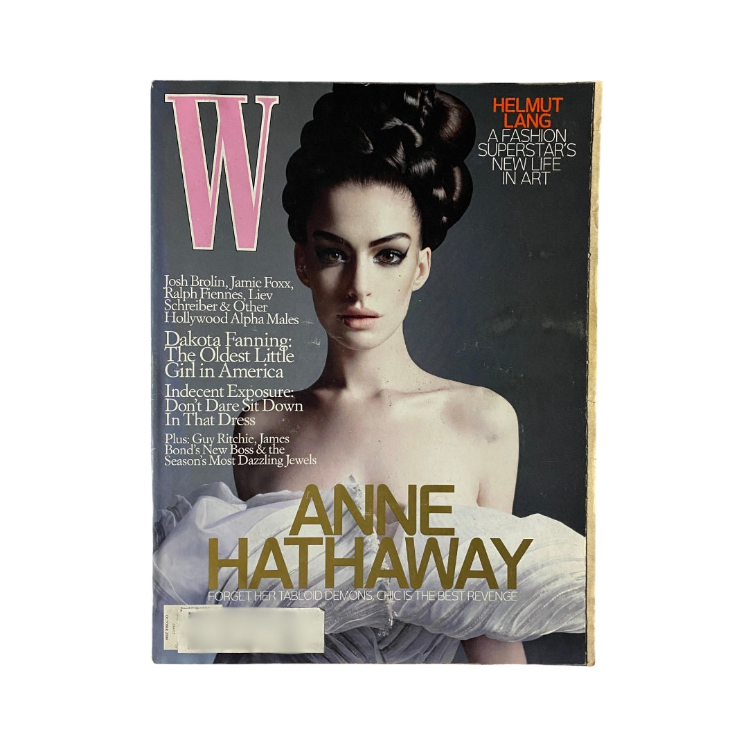 W Magazine October 2008 cover featuring Anne Hathaway showcasing her striking beauty and vintage fashion style.
