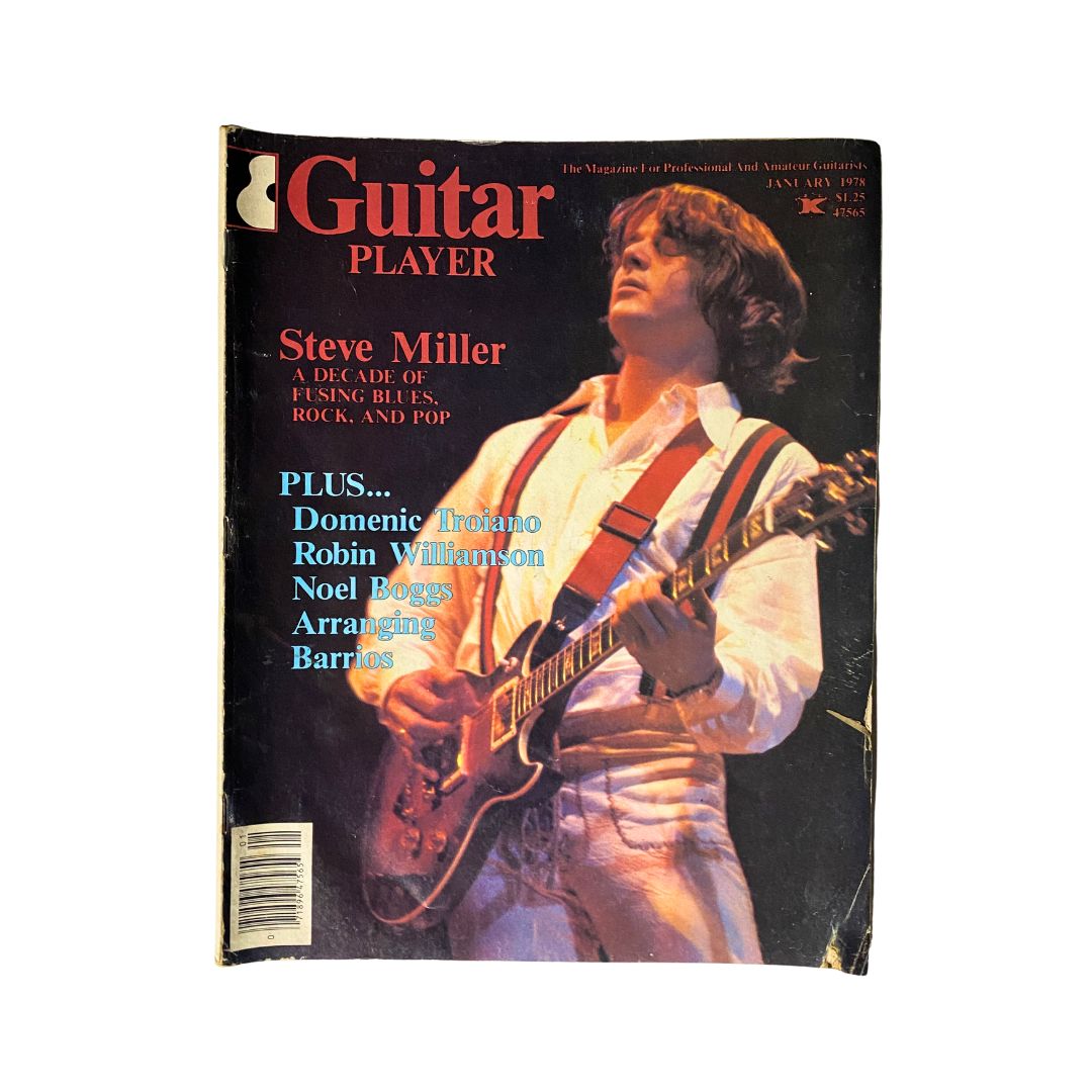 Guitar Player Magazine January 1978 featuring Steve Miller on the cover, showcasing a pivotal moment in rock history with an image of Miller performing on stage.