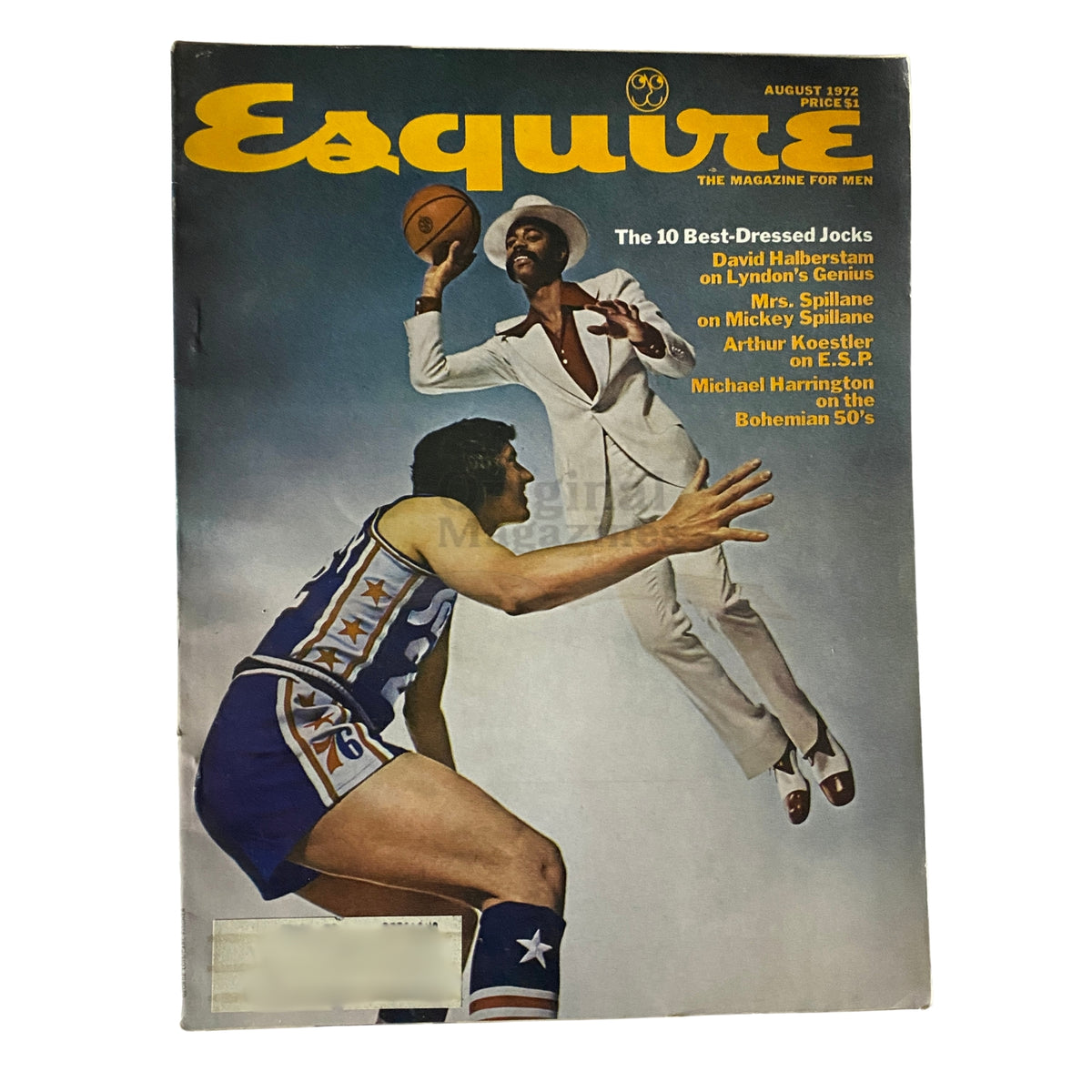 Esquire Magazine August 1972 featuring Walt Frazier and a New York Knicks player, showcasing sports culture and iconic fashion of the early 1970s.