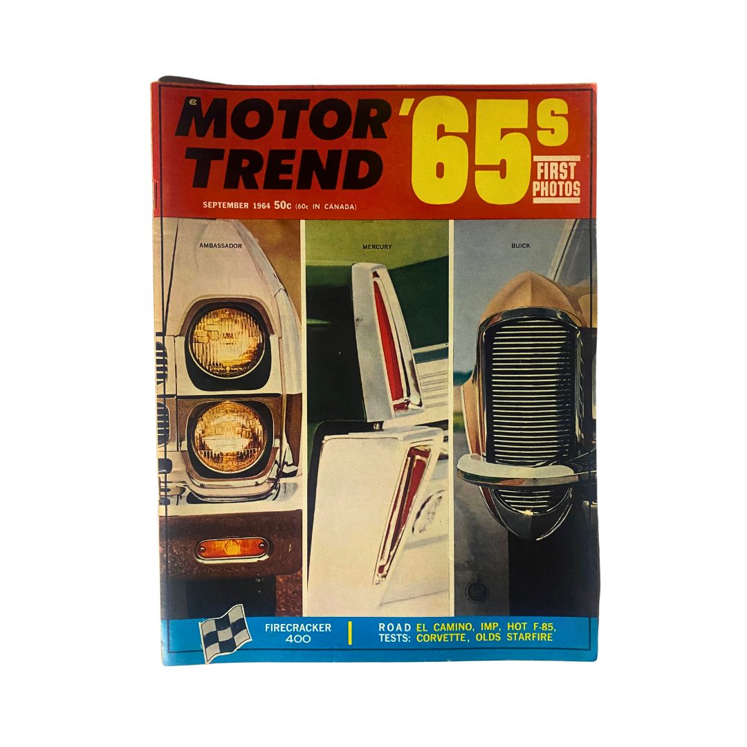 Cover of VTG Motor Trend Magazine September 1964 featuring various cars, including Olds F-85 Cutlass 442, showcasing vintage automotive design and culture.