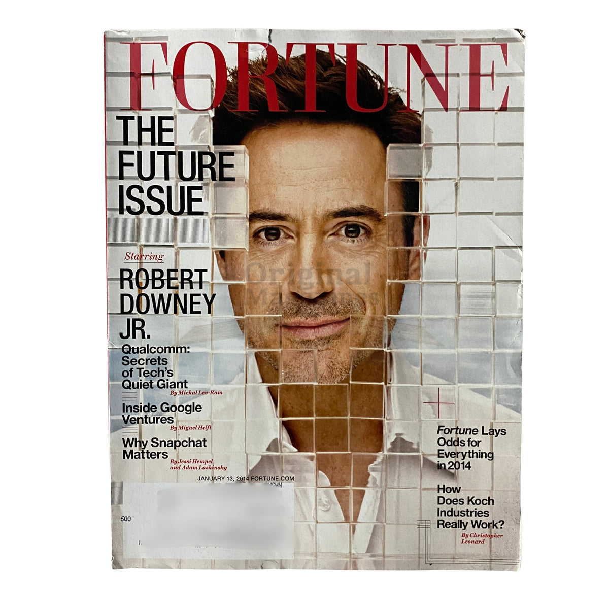Fortune Magazine January 13, 2014 cover featuring Robert Downey Jr. as part of 'The Future Issue', focusing on innovations in technology and business.