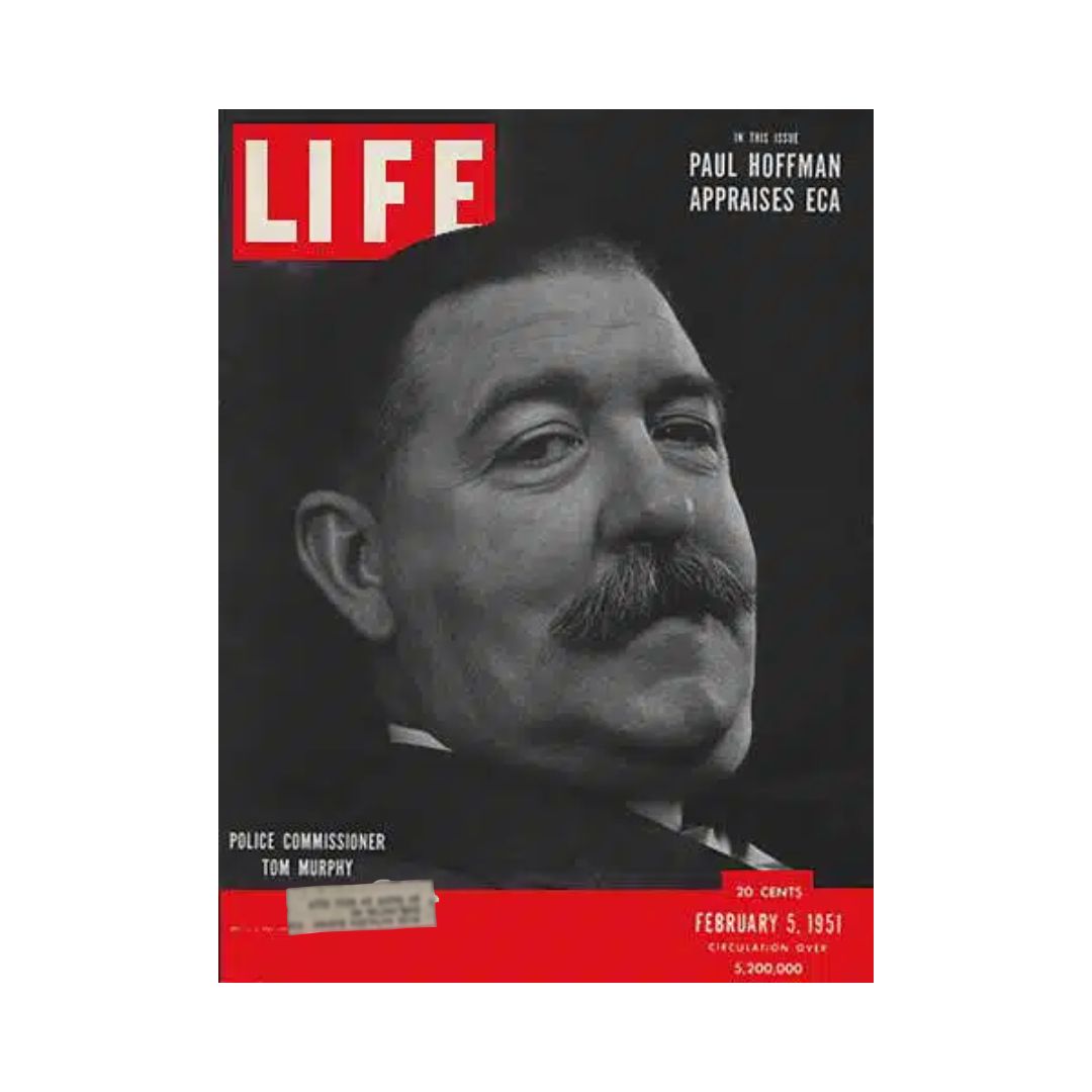 Cover of the VTG Life Magazine dated February 5, 1951, featuring New York City Police Commissioner Tom Murphy, showcasing historical photography and magazine design from mid-20th-century America.