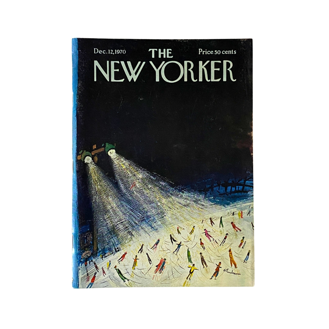 Cover of The New Yorker magazine from December 12, 1970, featuring a painting by Abe Birnbaum with skaters on an ice rink illuminated by bright lights. The cover highlights the vintage appeal and historical significance of the magazine.