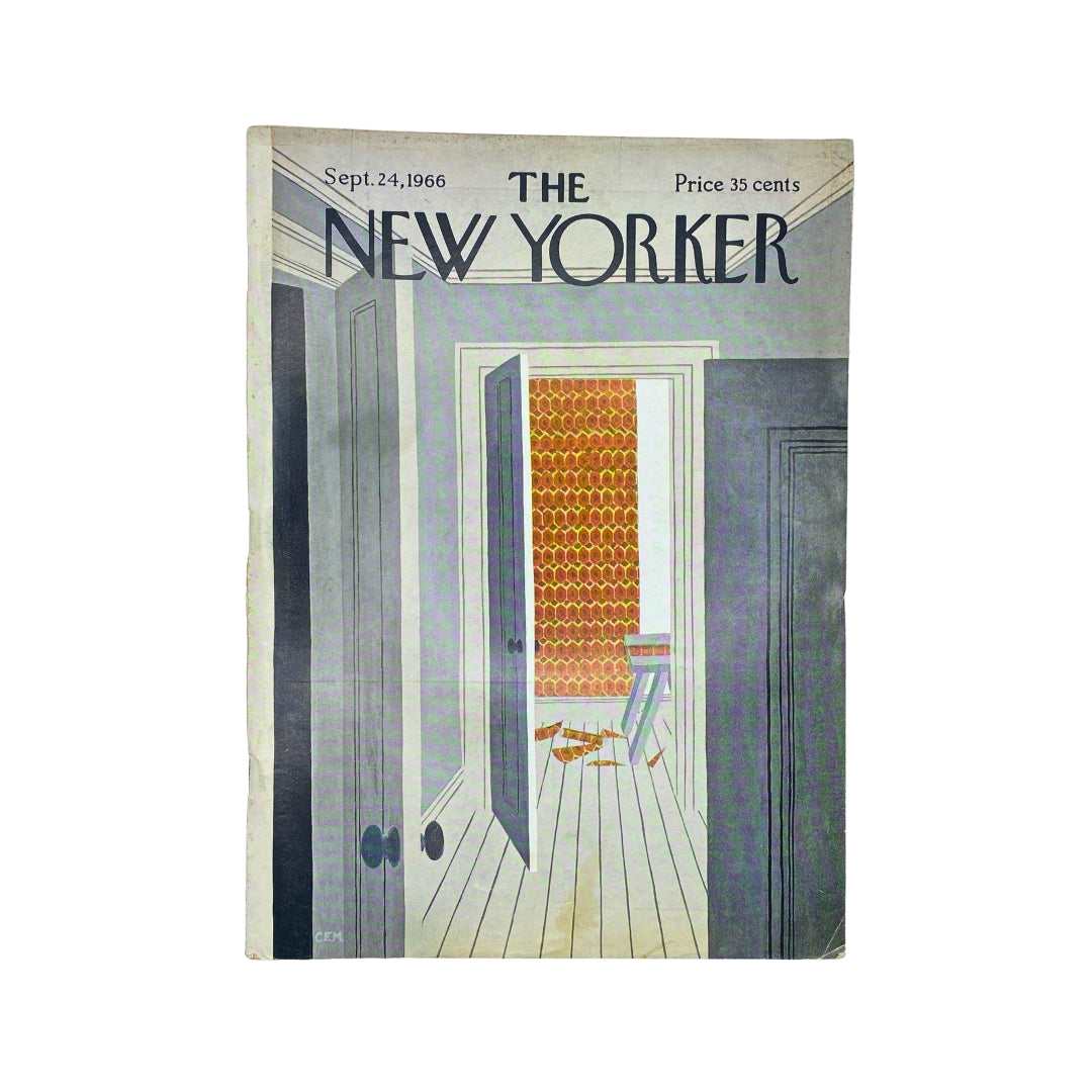 Cover of The New Yorker magazine dated September 24, 1966, featuring artwork by Charles E. Martin, showcasing a stylish interior with an open door, reflecting mid-60s design.
