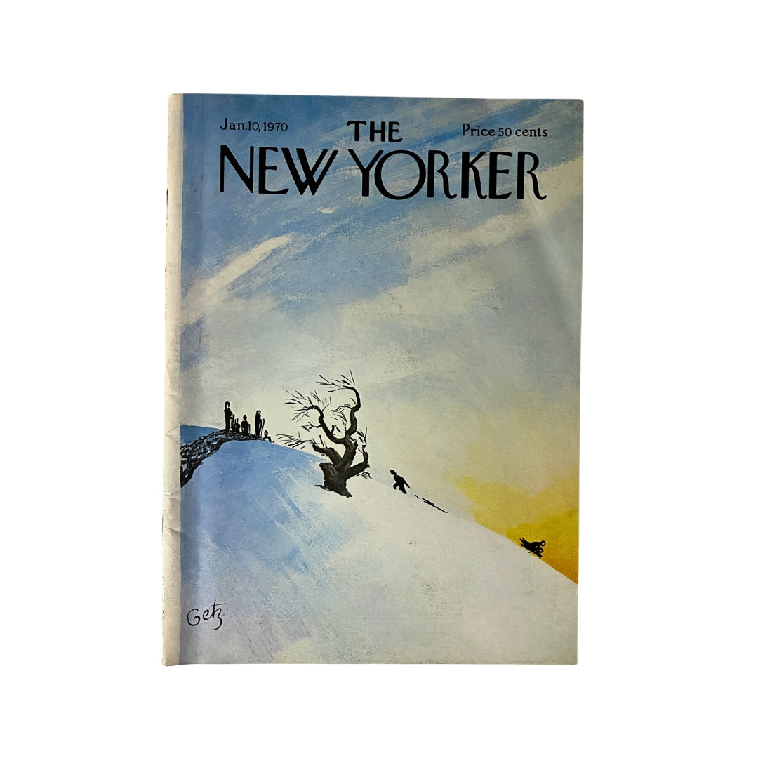 Cover of The New Yorker magazine dated January 10, 1970, illustrated by Arthur Getz, showcasing a winter landscape with figures in the snow.