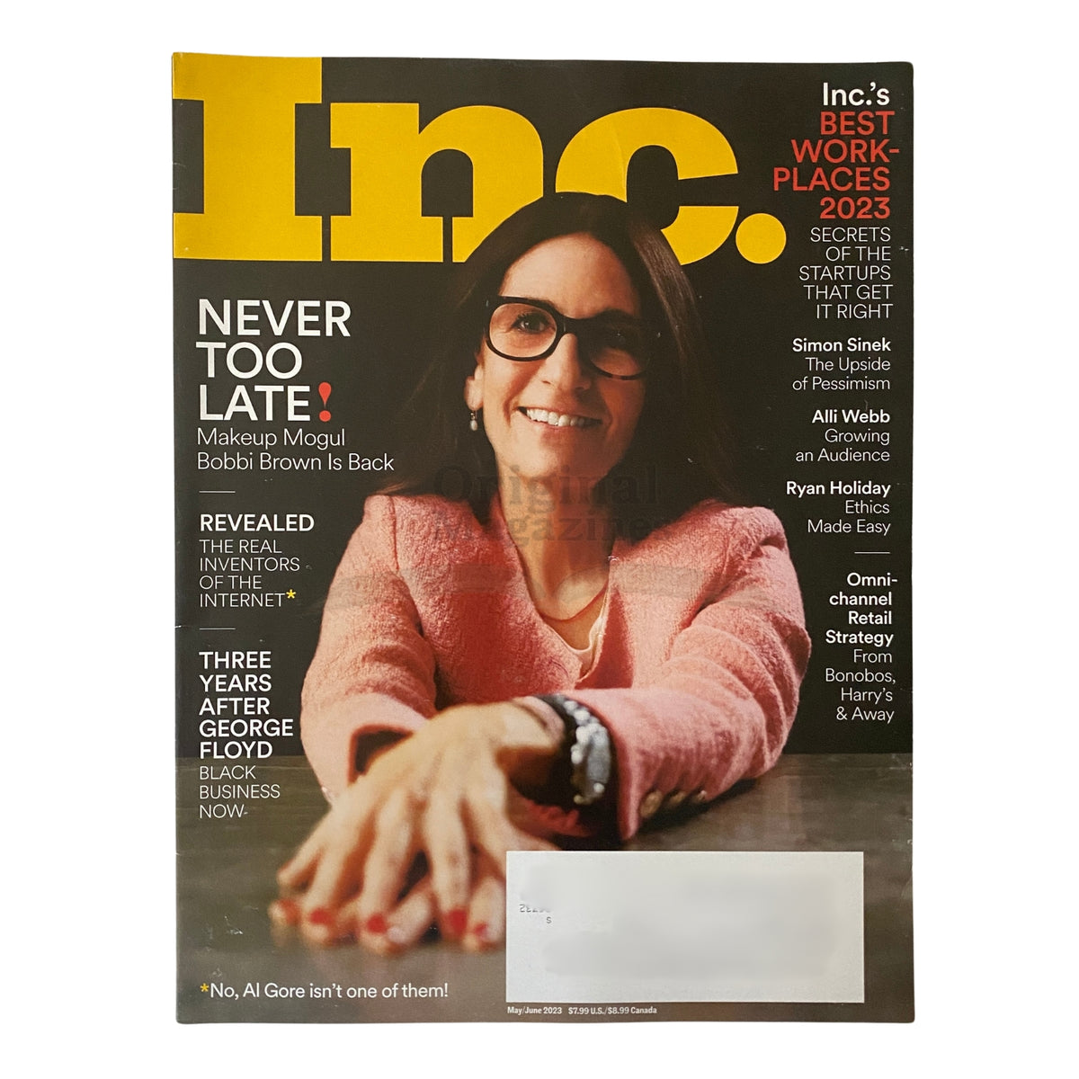Inc. Magazine May/June 2023 featuring Bobbi Brown on the cover, highlighting her journey as a makeup mogul and insights into the beauty industry.