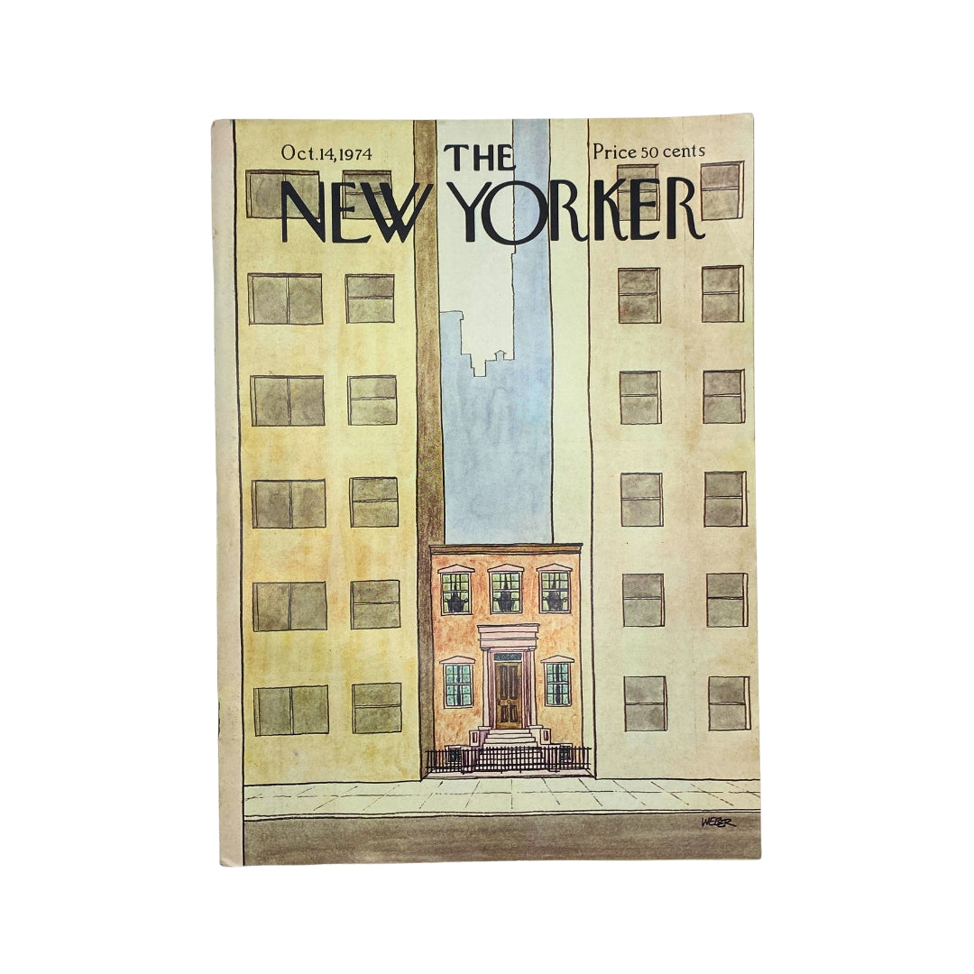 The New Yorker Complete Magazine October 14, 1974, featuring a Chris Weber cover design showcasing an urban scene with buildings.