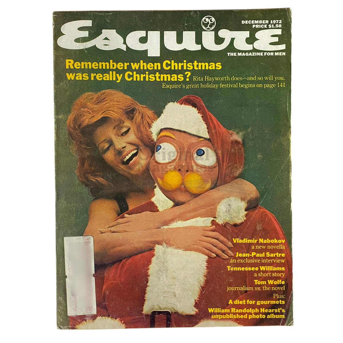 Esquire Magazine December 1972 cover featuring a woman with red hair laughing and embracing a character in a Santa suit, promoting the issue's theme 'Remember when Christmas was really Christmas?'. The title includes 'The Liberation of Olive Oyl'.