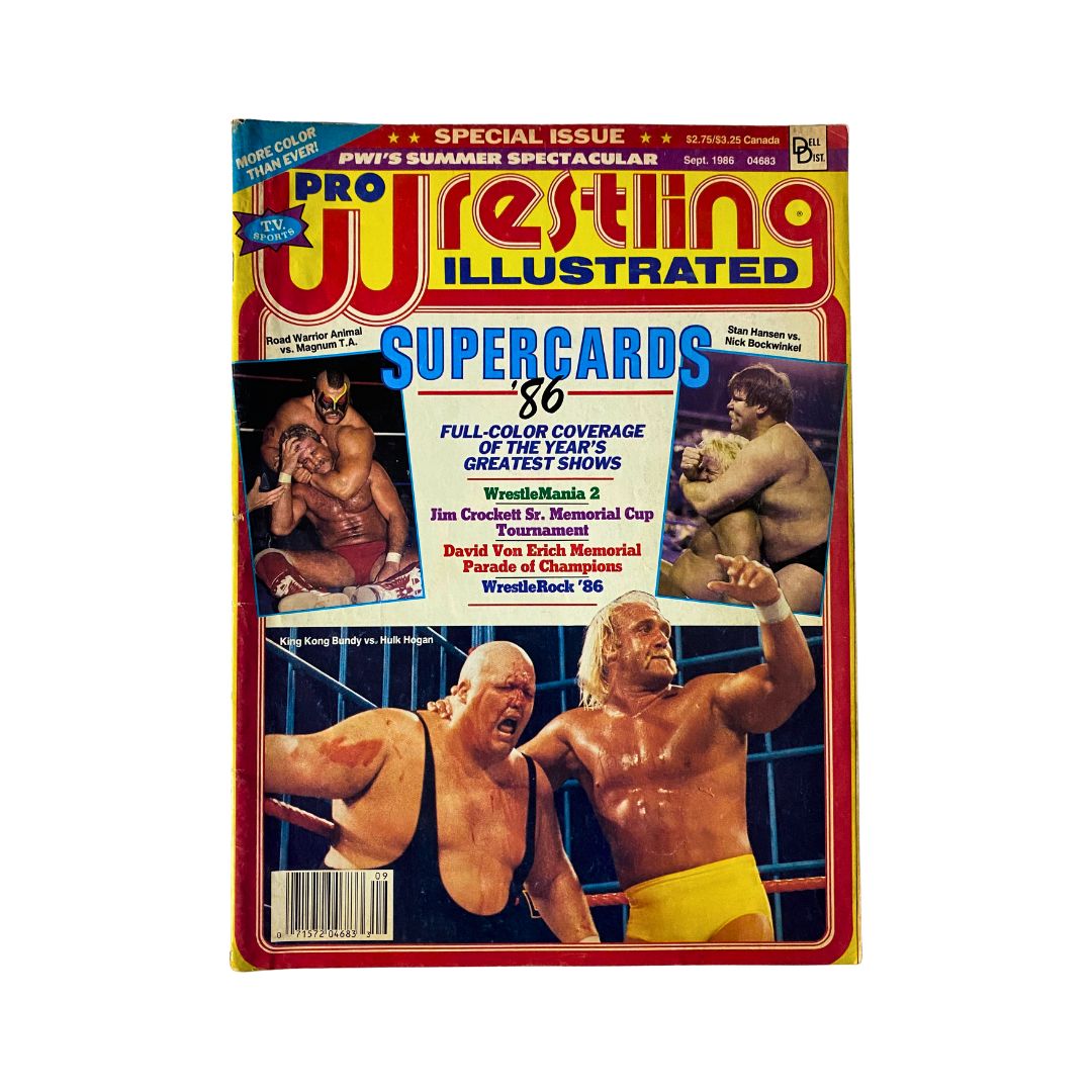 Pro Wrestling Illustrated Magazine September 1986 cover featuring Hulk Hogan, showcasing wrestling highlights and events like WrestleMania 2.
