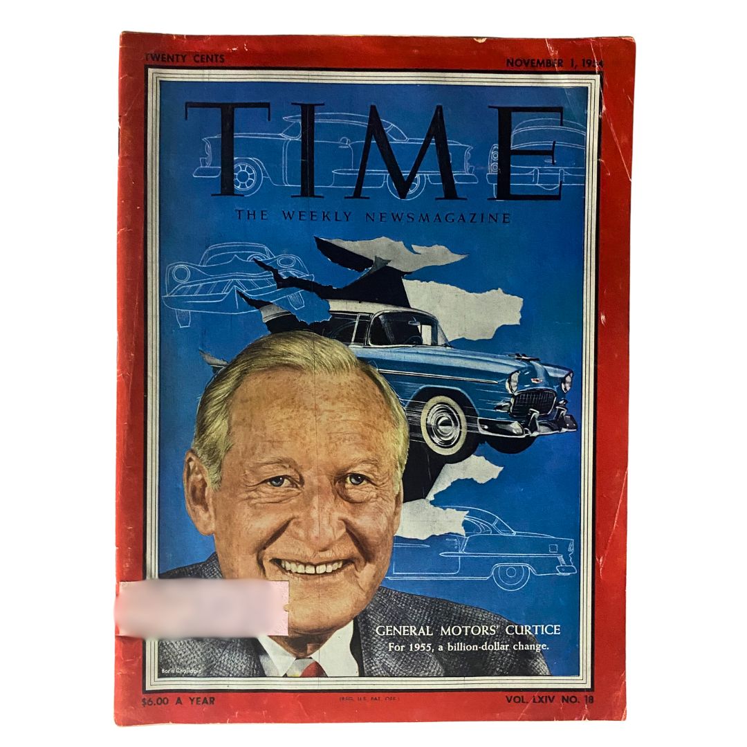 VTG Time Magazine November 1, 1954 Vol 64 No. 18 General Motors Curtice cover featuring a classic car and a portrait of General Motors' Curtice.