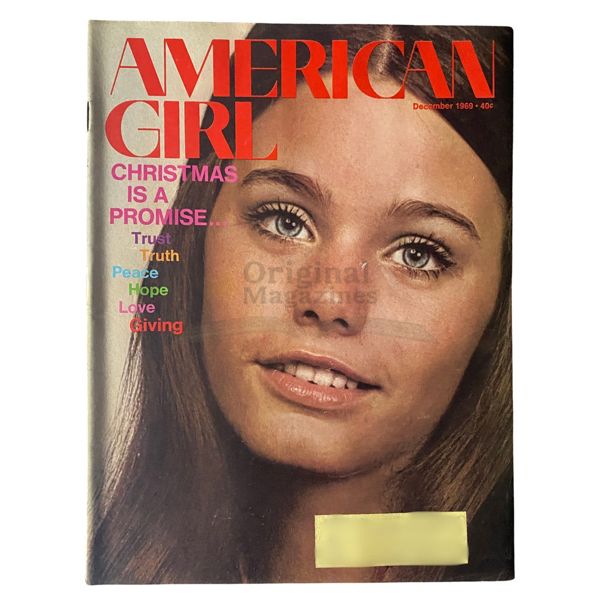 Cover of American Girl Magazine December 1969 featuring a young girl, with the title 'American Girl' and the tagline 'Christmas is a promise' emphasizing themes of trust and hope.