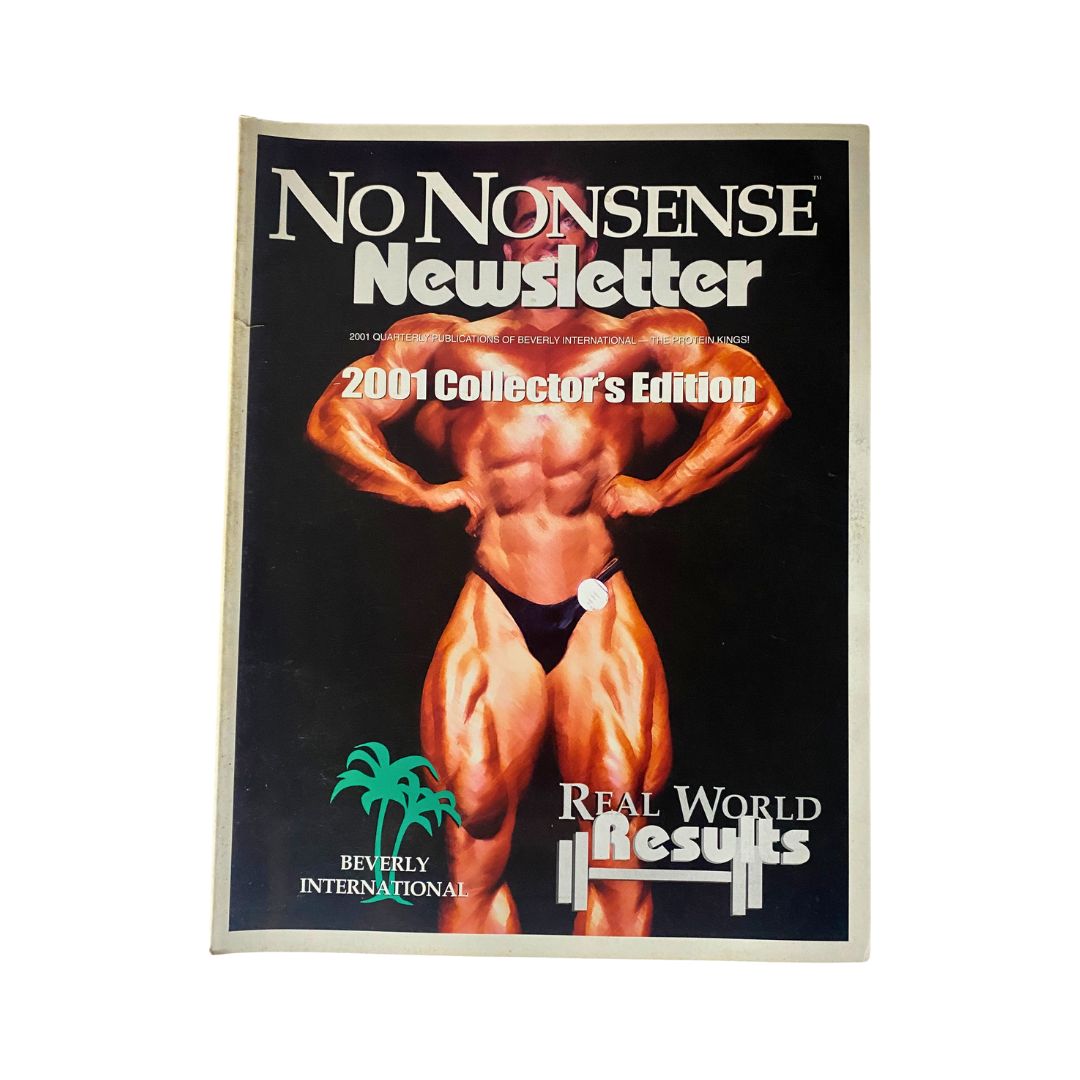 No Nonsense Newsletter 2001 Collector's Edition Real World Results cover featuring a muscular man, highlighting fitness and bodybuilding themes.