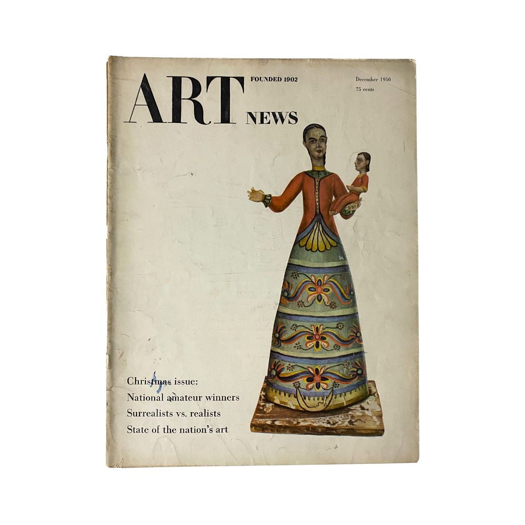 Cover of VTG Art News Magazine December 1950 featuring Julia Patric DiMaso's Christ Church artwork, highlighting key themes like Surrealists vs. realists.
