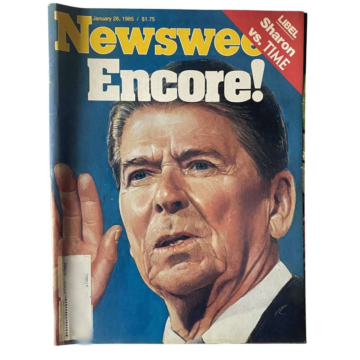 Cover of Newsweek Magazine January 28, 1985 featuring Ronald Reagan with the headline 'Encore!'. This vintage issue highlights significant political events and insights from Reagan's presidency.