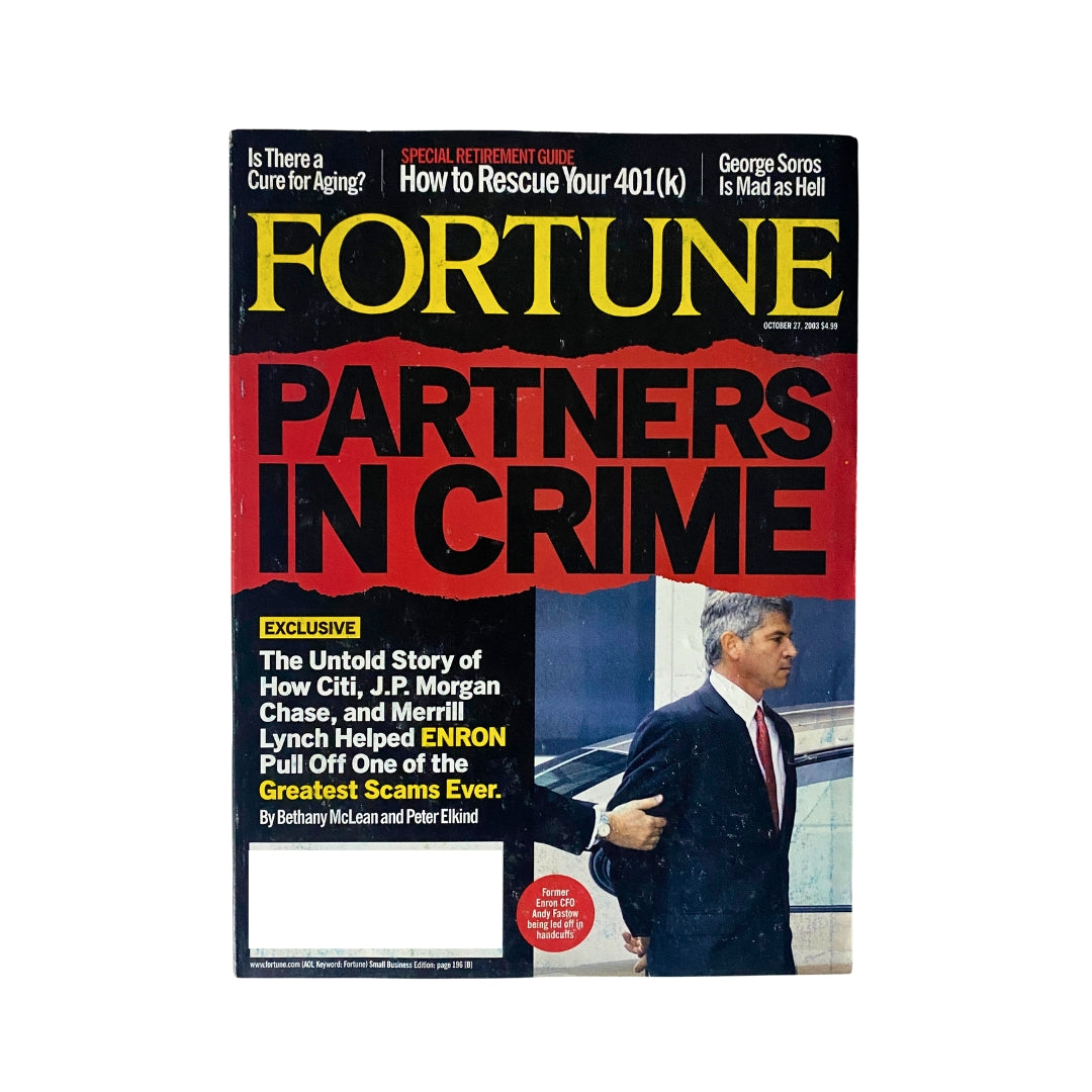 Fortune Magazine - October 27, 2003 cover featuring the article 'Partners in Crime' discussing the Enron scandal.