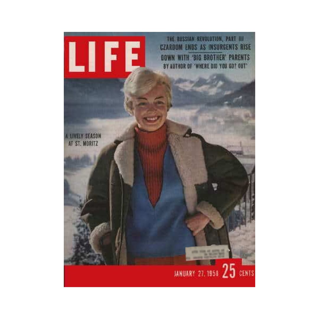 Life Magazine January 27, 1958 Featuring St. Moritz Alps Fashion and Iconic 1950s Culture