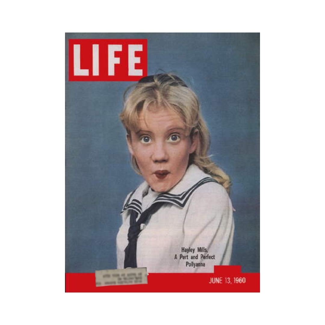 Cover of the June 13, 1960 issue of Life Magazine featuring Hayley Mills as Pollyanna, highlighting her iconic Disney role with vibrant colors and expressive pose.