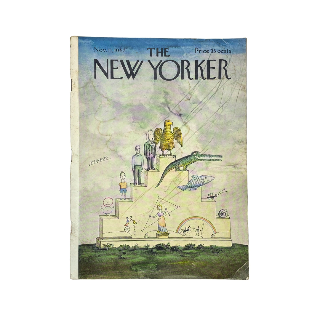 The New Yorker Complete Magazine November 11, 1967, featuring a Saul Steinberg cover, showcasing unique illustrations and vintage design emblematic of the 1960s.
