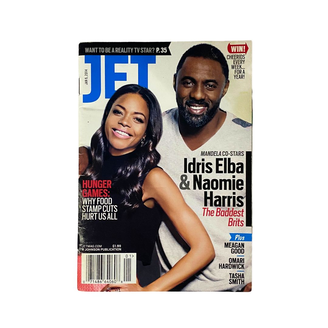 Jet Magazine January 6, 2014 Cover featuring Idris Elba and Naomi Harris, highlighting their roles as cultural icons and stars of Mandela: Long Walk to Freedom.