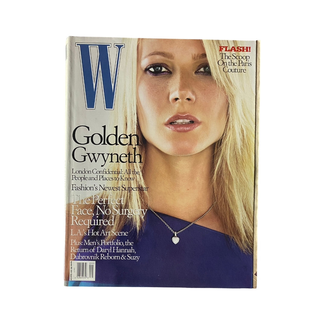 W Magazine September 2001 cover featuring Golden Gwyneth Paltrow, showcasing her beauty and fashion appeal.