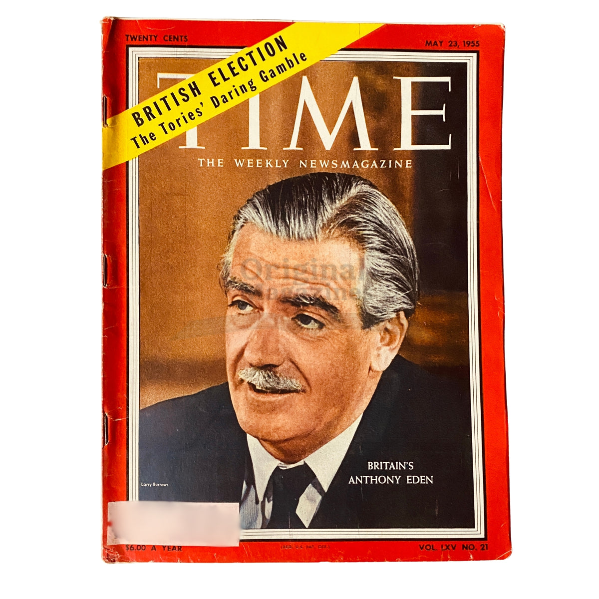 Time Magazine May 23 1955 Vol 65 No. 21 featuring Britain's Anthony Eden on the cover, showcasing a pivotal moment in British history with political themes.