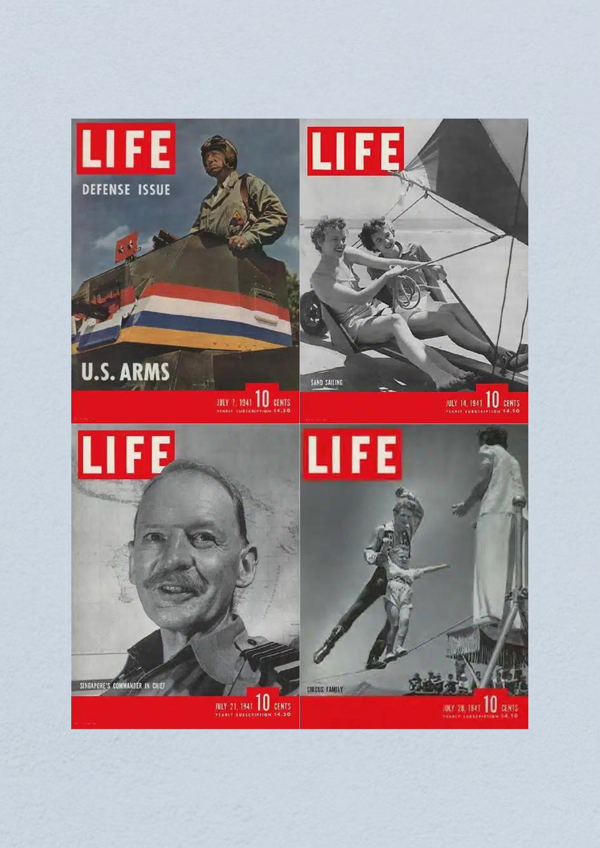 Life Magazine Lot of 4 Full Month of July 1941 - Cover illustrating The Spirit of Resilience, dated July 28, 1941, emphasizing American unity during wartime.