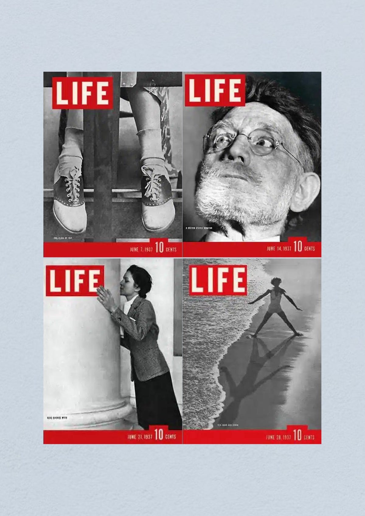 Life Magazine Cover - June 28, 1937 featuring a serene beach scene with a woman enjoying leisure time. Illustrating summer fashion and cultural moments of the era.