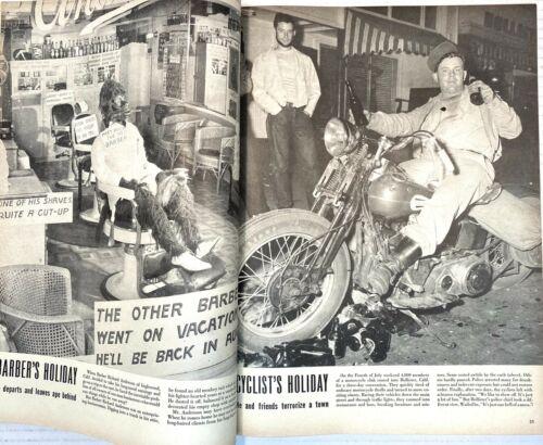 Life Magazine Lot of 4 Full Month of July 1947 includes a feature on a motorcycle gang causing chaos in Hollister, California, highlighting a pivotal moment from the July 21, 1947 issue.