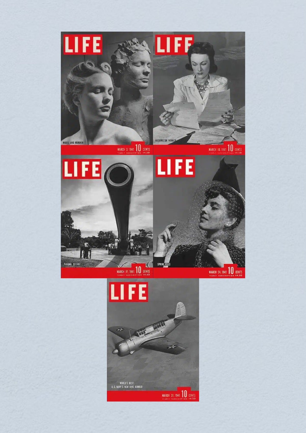 Life Magazine March 31, 1941 Cover featuring the U.S. Navy's new dive bomber, part of a significant lot of five March 1941 issues.