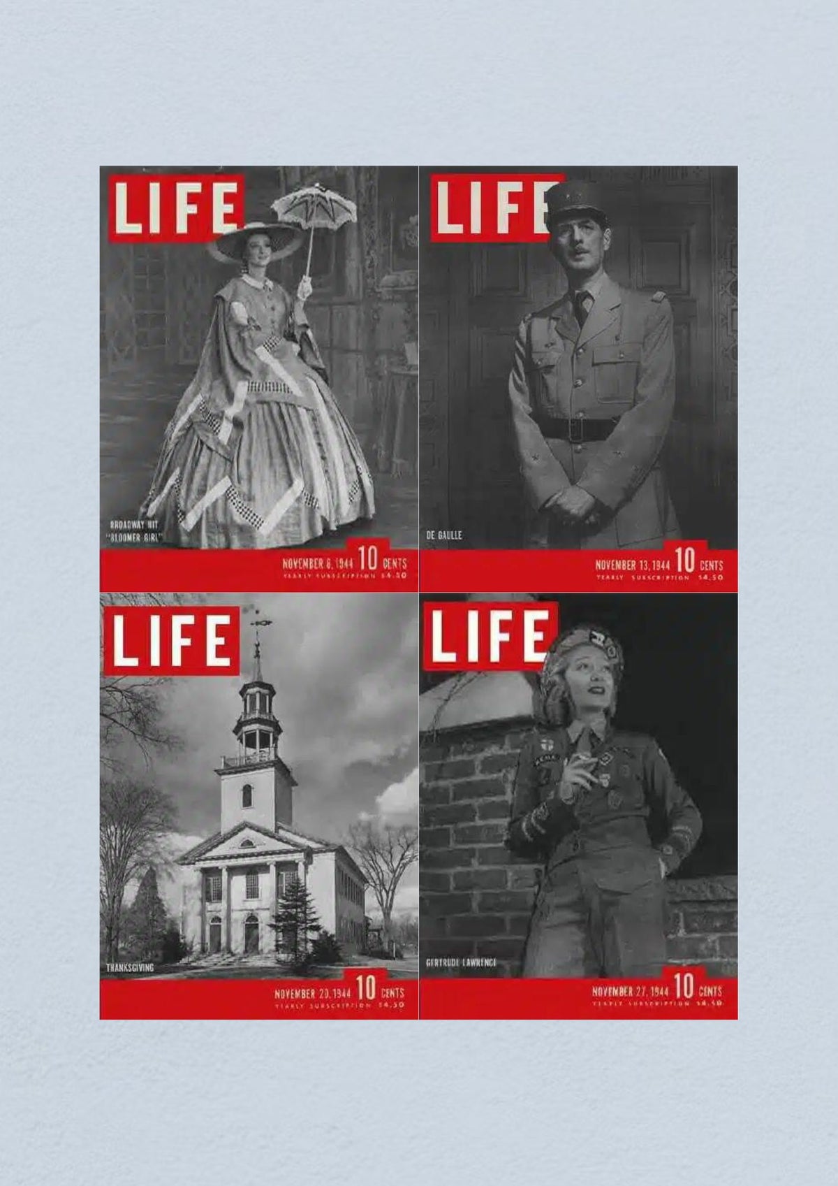 Life Magazine Lot of 4 Full Month of November 1944 - November 27 issue showcasing Gertrude Lawrence.