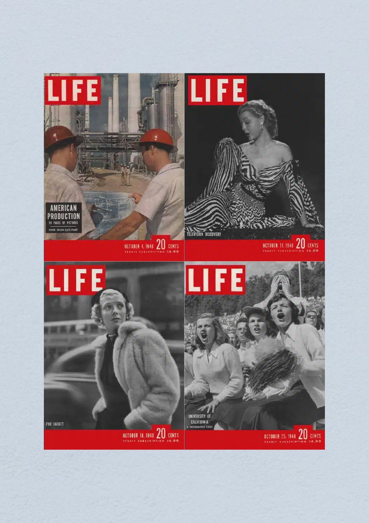 Life Magazine October 25, 1948 Cover showing excited fans at a sports event, part of the 'Life Magazine Lot of 4 Full Month of October 1948' collection.