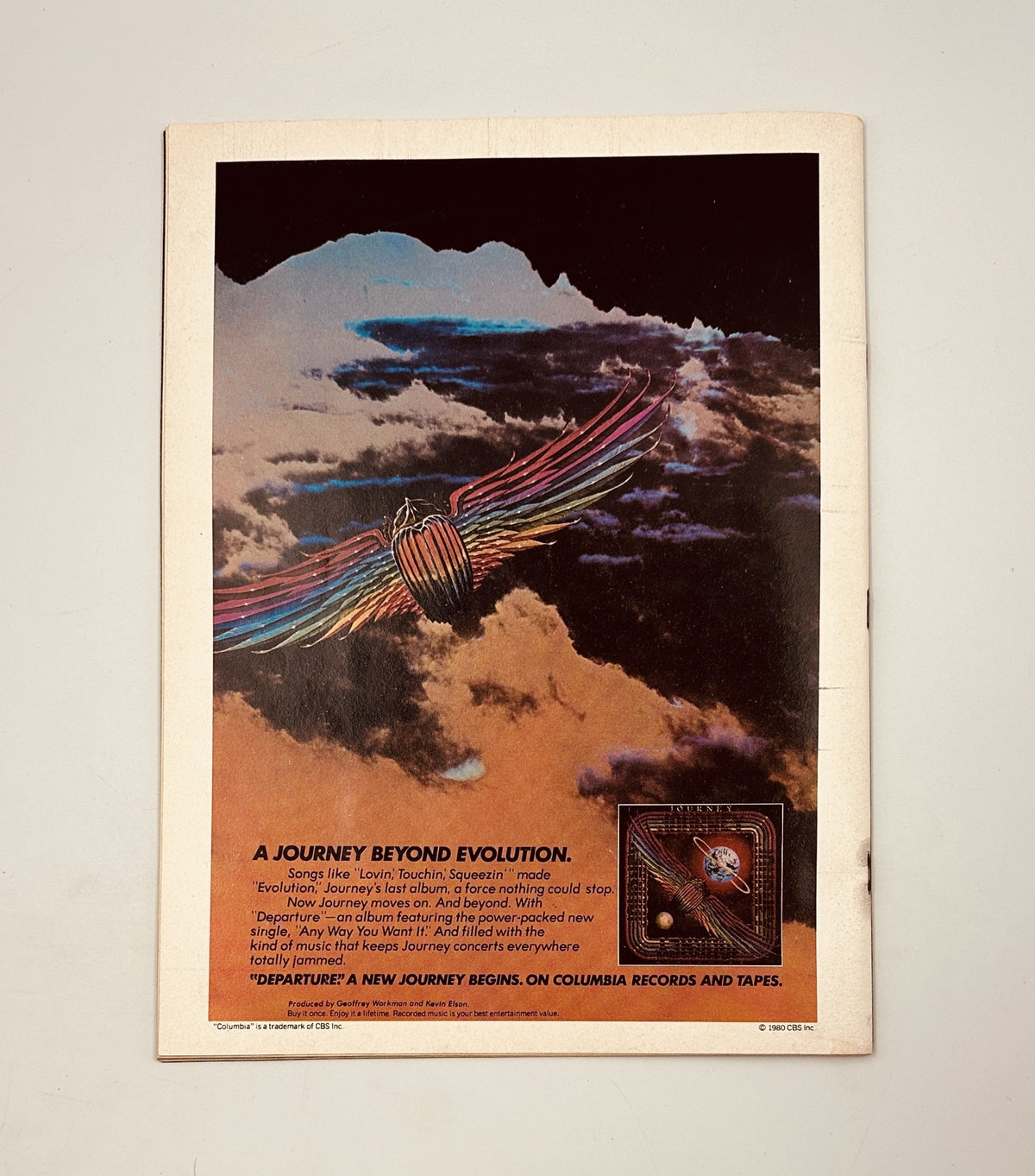 Back cover of Circus Magazine April 15, 1980 showcasing an advertisement for a new music journey with colorful imagery.