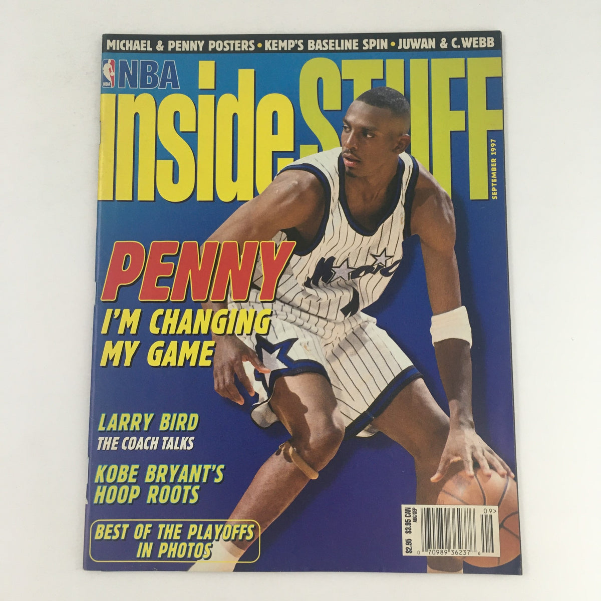 Inside Stuff Magazine September 1997 featuring Penny Hardaway on the cover, showcasing the NBA star in a striking pose and vibrant colors, ideal for collectors.