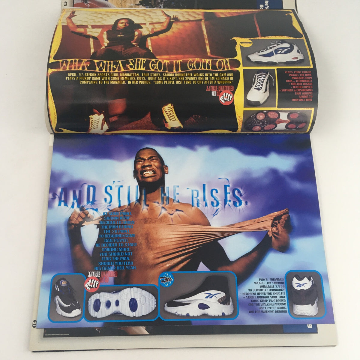 Inside page of Inside Stuff Magazine March 1998 featuring an advertisement with basketball player showcasing sports shoes, emphasizing athleticism and style.