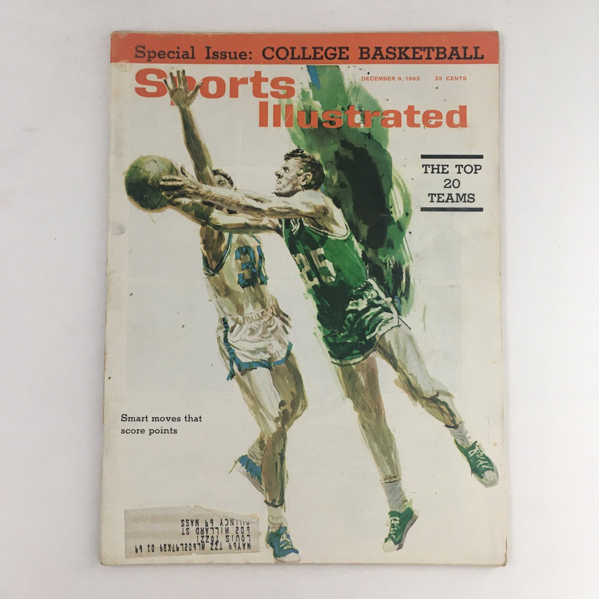Cover of Sports Illustrated Magazine dated December 9, 1963, featuring a special issue on college basketball with the title 'Smart Moves That Score Points' and illustrating two basketball players in action.
