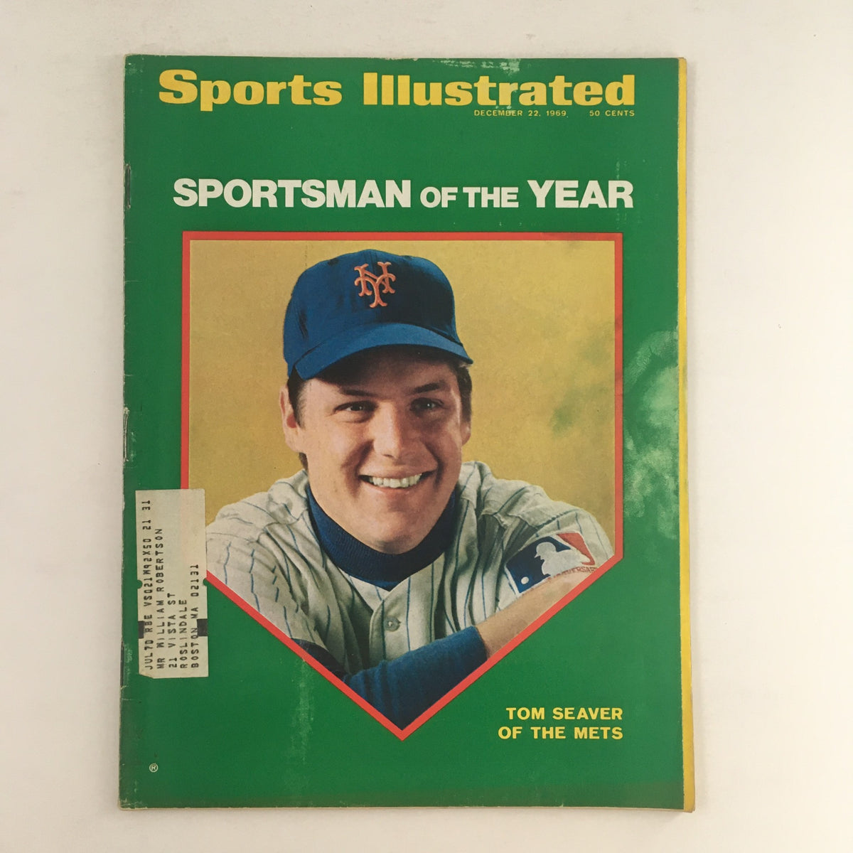 Sports Illustrated Magazine December 22, 1969 featuring Tom Seaver, the Sportsman of the Year. The cover showcases a smiling Seaver in a New York Mets cap, highlighting his achievement and significance in baseball history.