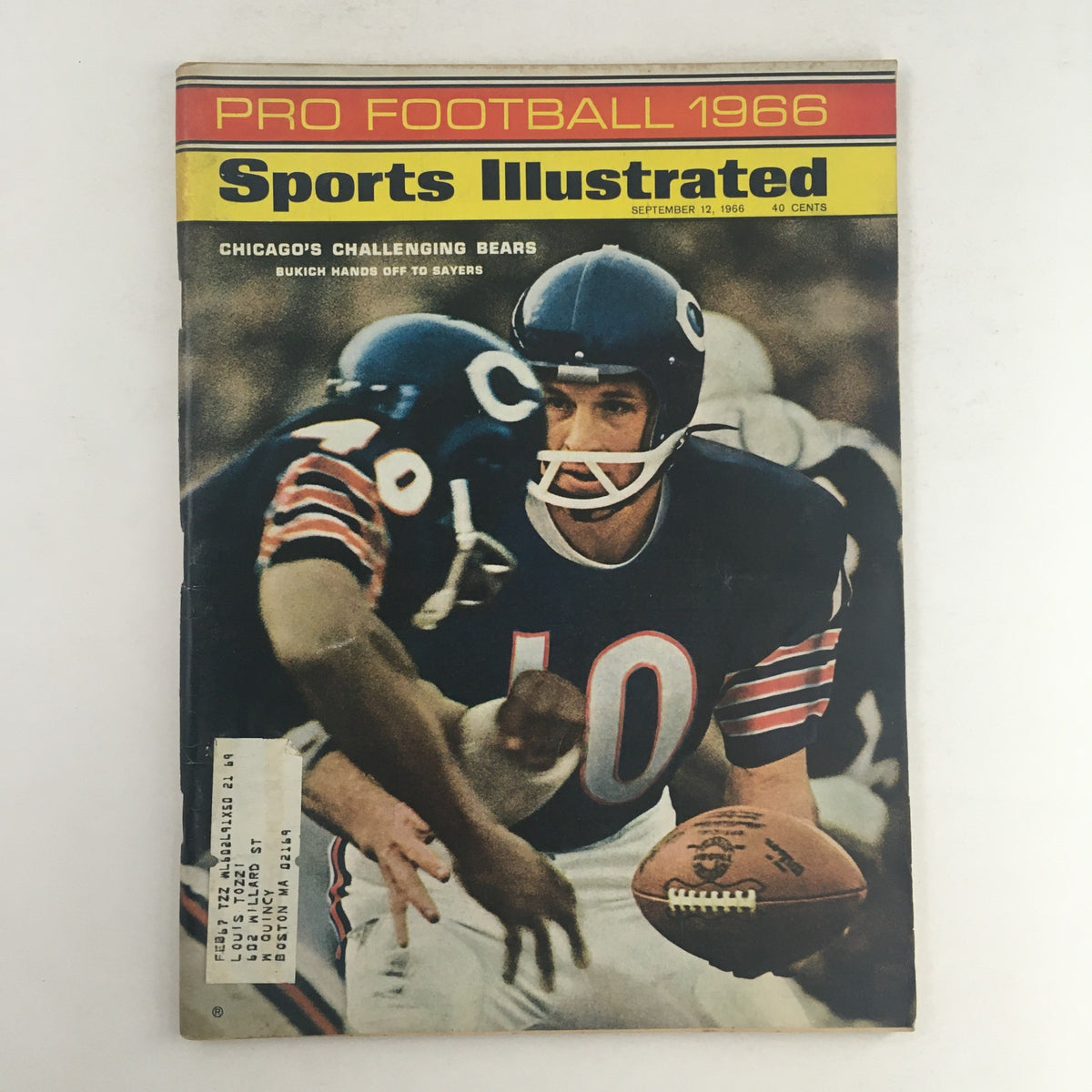 Sports Illustrated Magazine September 12, 1966 featuring Chicago Bears' Rudy Bukich on the cover, showcasing a football action scene with players in vintage uniforms.