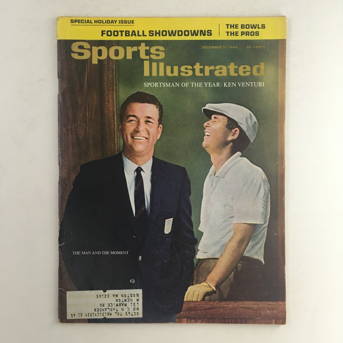 Cover of Sports Illustrated Magazine from December 21, 1964 featuring Ken Venturi, highlighted as Sportsman of the Year, alongside imagery from football showdowns.